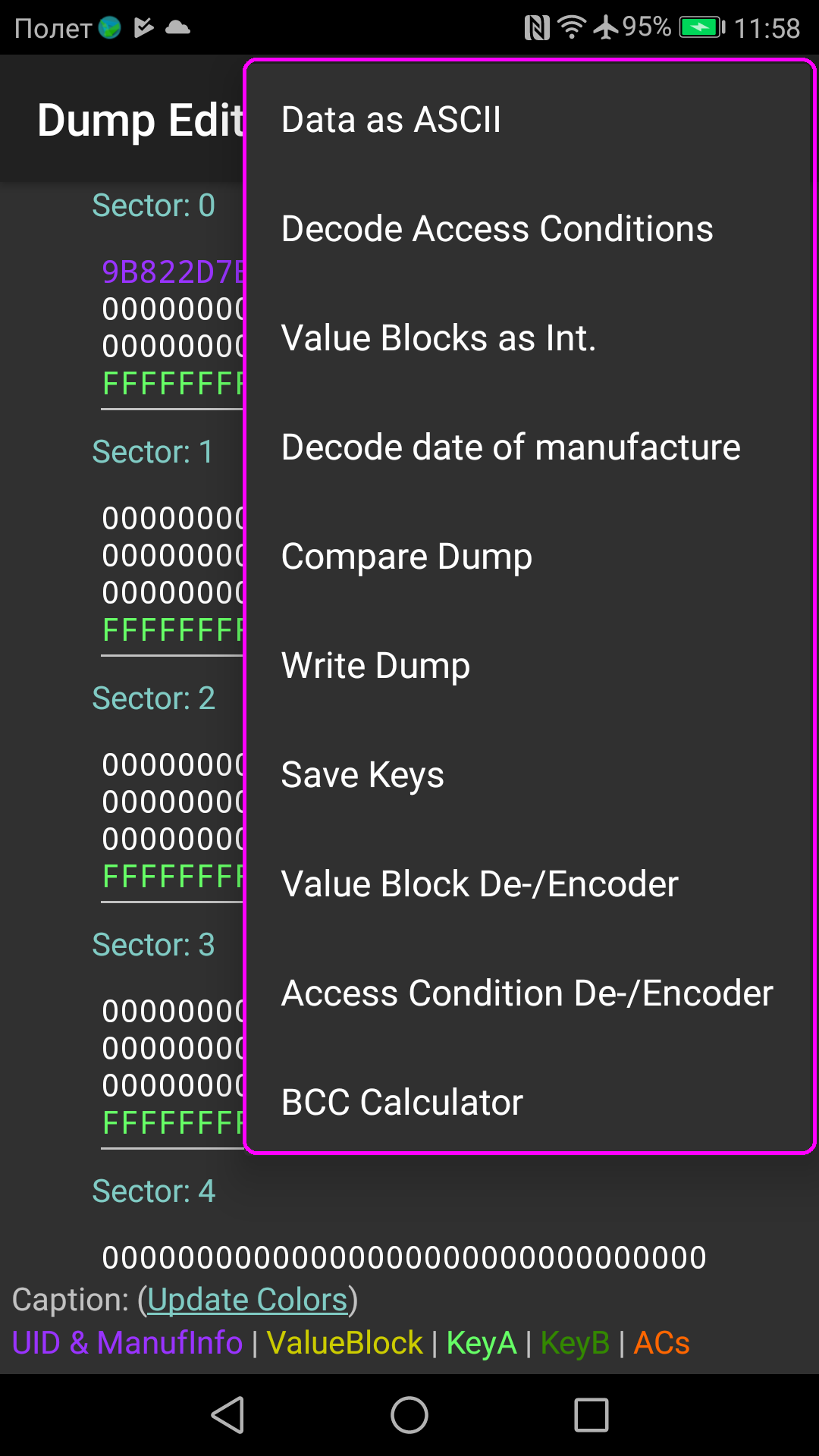 Mifare classic tool windows